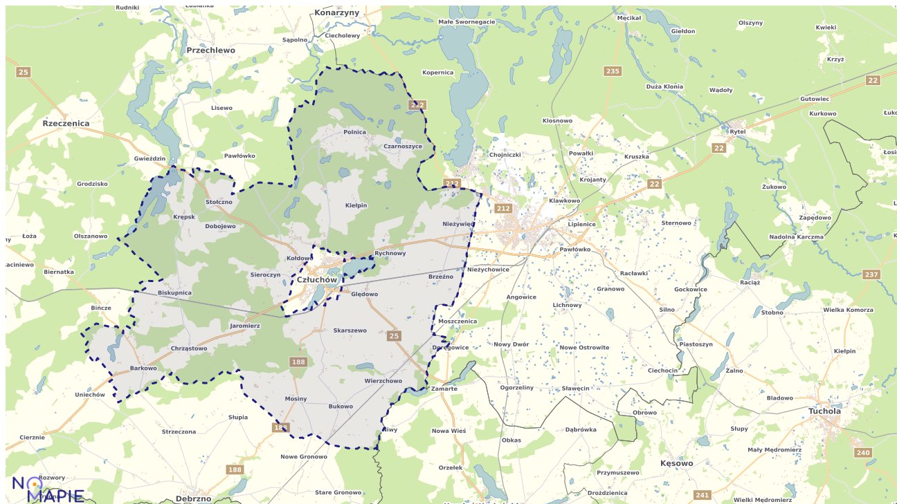 Mapa obszarów ochrony przyrody Człuchowa