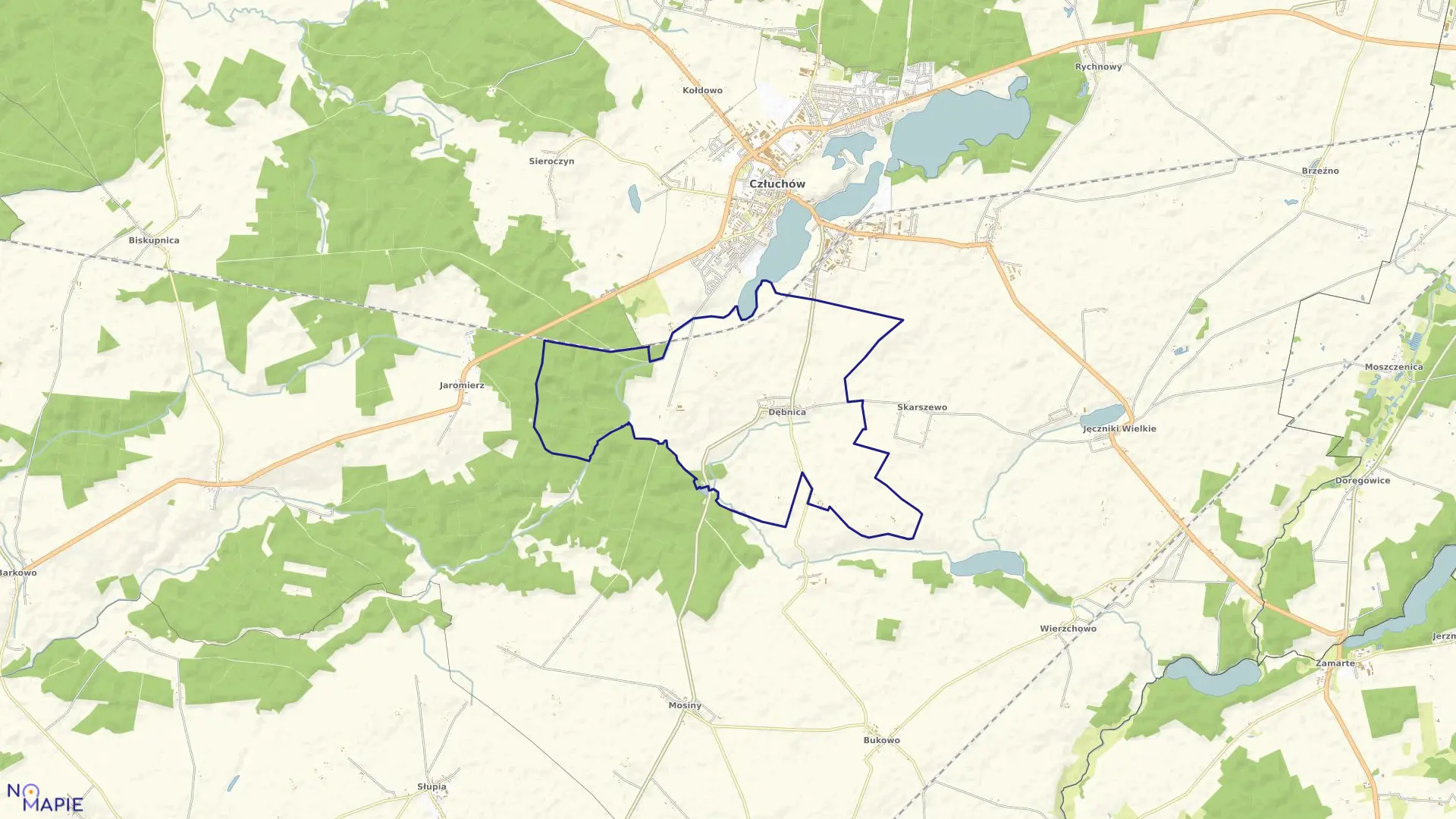 Mapa obrębu DĘBNICA w gminie Człuchów